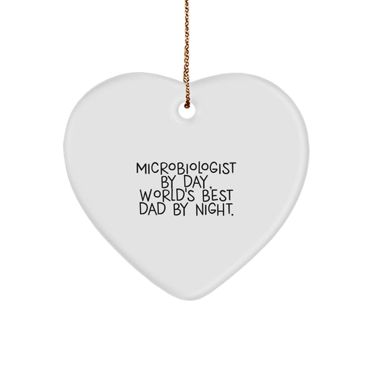 Funny Microbiologist Gifts from Family to Microbiologist, Heart Ornament for Microbiologist By Day, World's Best Dad By Night Christmas Unique Gifts - Image 1