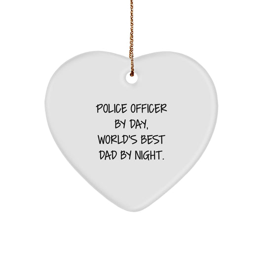 Police Officer Gifts from Men, Police Officer Heart Ornament Funny Quote, Christmas Unique Presents for World's Best Dad By Night. - Image 1