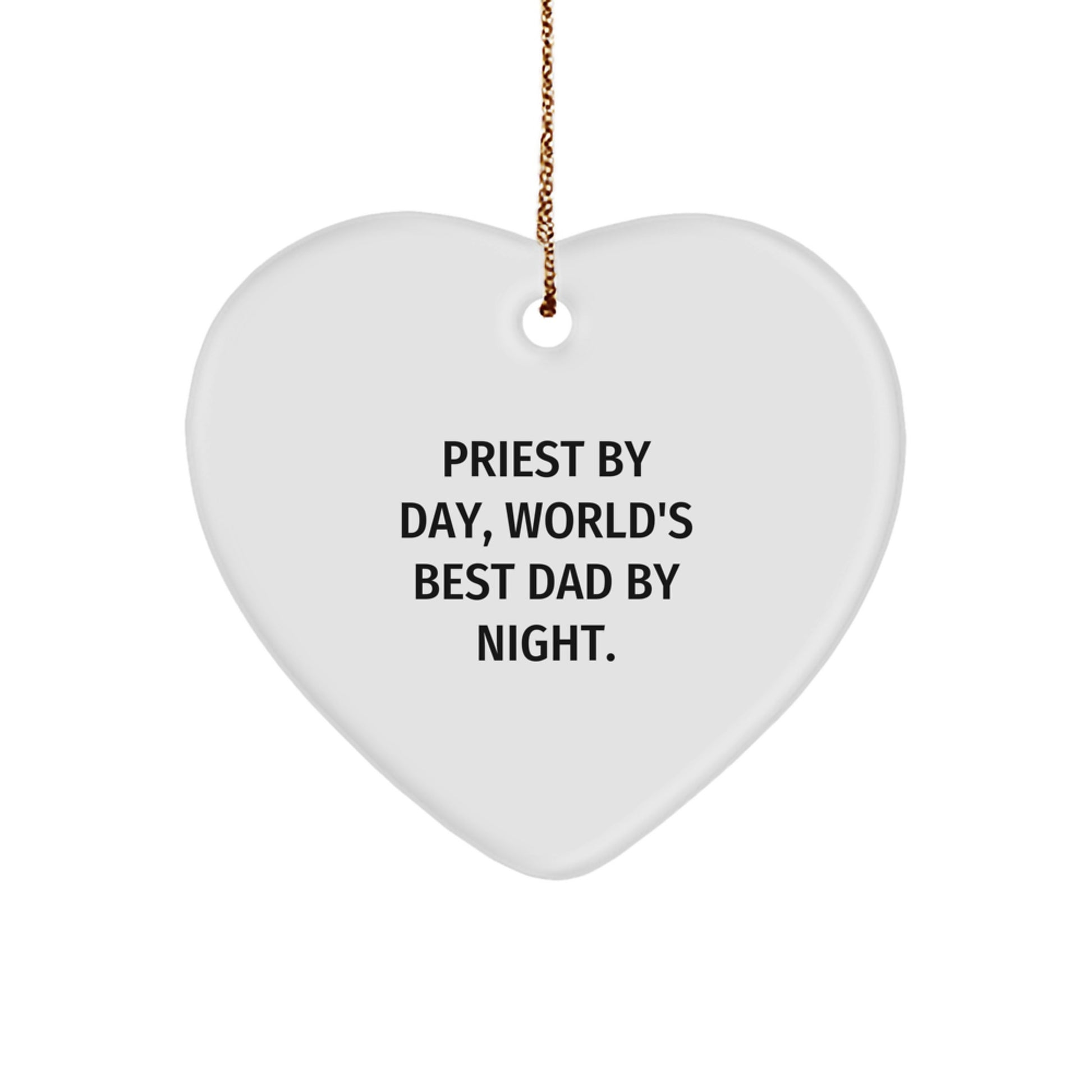 Priest Gifts, Funny Heart Ornament, 'Priest By Day, World's Best Dad By Night.' - Perfect Christmas Unique Gifts for Priest, Friends, and Family - Image 1
