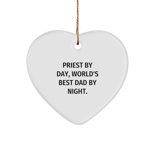 Priest Gifts, Funny Heart Ornament, 'Priest By Day, World's Best Dad By Night.' - Perfect Christmas Unique Gifts for Priest, Friends, and Family - Image 1