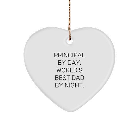 Funny Principal Gifts By Day, World's Best Dad By Night Heart Ornament for Christmas - Image 1