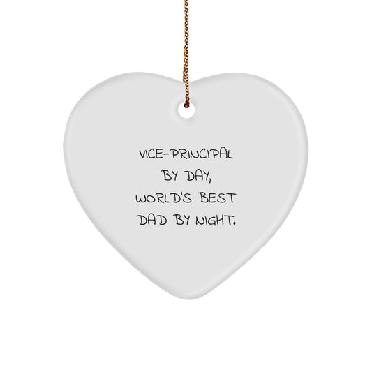 Vice-Principal Gifts from Friends - Heart Ornament by Day, World's Best Dad By Night - Christmas Unique Gifts for Vice-Principals - Image 1