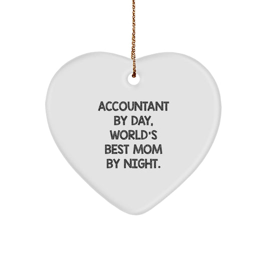 Accountant Gifts for Christmas, 'Accountant By Day, World's Best Mom By Night.' Heart Ornament, Gifts from Family, For Accountant - Image 1