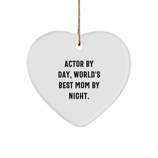 Actor Gifts by Day, Heart Ornament by Night, Funny Quote, White Heart Shape, Gifts from Family, for Actor, Christmas Unique Gifts - Image 1