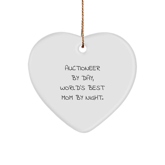 Auctioneer Gifts by Day, Heart Ornament for Mom by Night - Funny Christmas Unique Gifts from Family to Auctioneer - Image 1