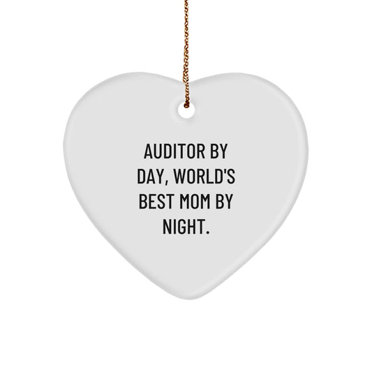 Auditor Heart Ornament Gifts from Men to Auditor, Funny Christmas Unique Gifts for Auditor, 'Auditor By Day, World's Best Mom By Night!' Heart Shaped - Image 1