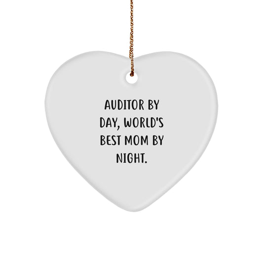 Auditor Gifts from Men - Funny Heart Ornament for Christmas Unique Gifts - Auditor By Day, World's Best Mom By Night - Heart Shaped Decor - Image 1
