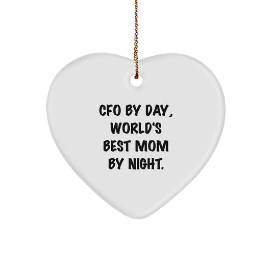 Funny CFO Heart Ornament Gifts from Men to World's Best Mom By Night, CFO Christmas Unique Gifts for CFO, Heart Shaped White Ornament - Image 1