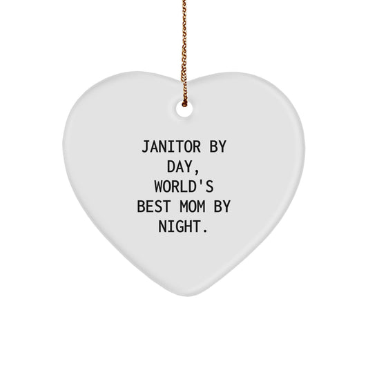 Janitor Gifts from Friends to Men Janitor By Day, World's Best Mom By Night. Heart Ornament for Christmas - Image 1