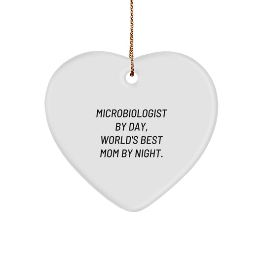Microbiologist Gifts for Her - Funny Heart Ornament, 'Microbiologist By Day, World's Best Mom By Night.' - Gifts from Mom to Microbiologist - Christmas Unique Gifts - Image 1