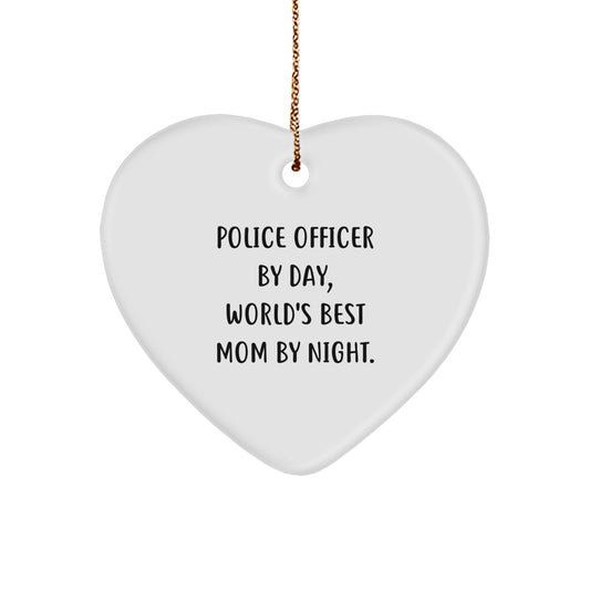 Police Officer Gifts, Funny Heart Ornament for Mom by Day, World's Best Mom by Night, Gifts from Family for Christmas - Image 1