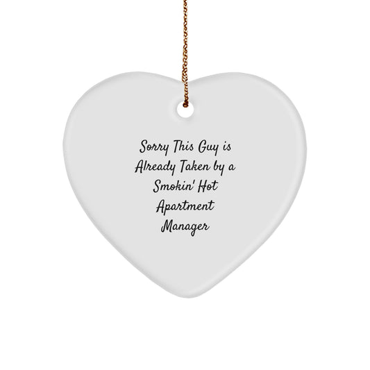 Funny Apartment Manager Gifts, Heart Ornament with Sublimation Printing, Gifts from Men to Friends - Sorry This Guy Is Already Taken - Image 1