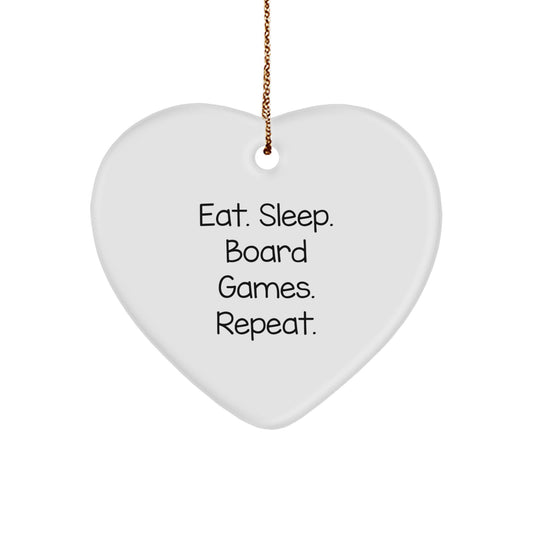 Funny Board Games Heart Ornament for Friends and Family Christmas Unique Gifts - Gifts from Men to Women, Friends, and Coworkers, Perfect for Board Game Enthusiasts, Eat. Sleep. Board Games. Repeat. - Image 1