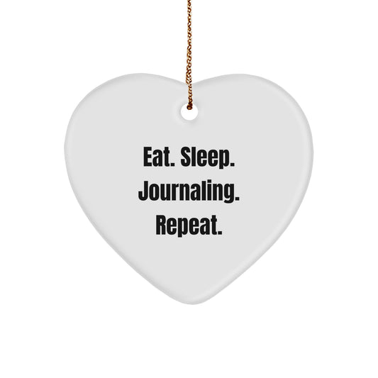 Funny Journaling Heart Ornament Gifts from Men to Family Members for Christmas Unique Decorations Eat Sleep Journaling Repeat - Image 1