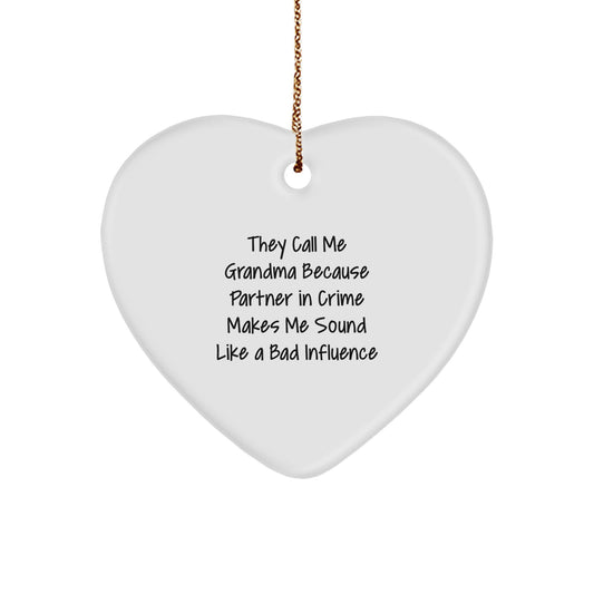 Funny Grandma Gifts from Family - Heart Ornament Quote Partner in Crime, Cute Christmas Decoration Idea for Grandma House, Grandmother Day Present - Image 1