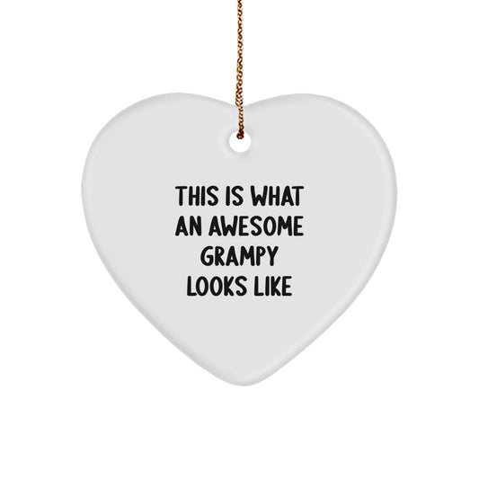 Funny Grampy Gifts for Men - Christmas Heart Ornament with This Is What An Awesome Grampy Looks Like Quote, Gifts from Grandpa to Grampy - Image 1