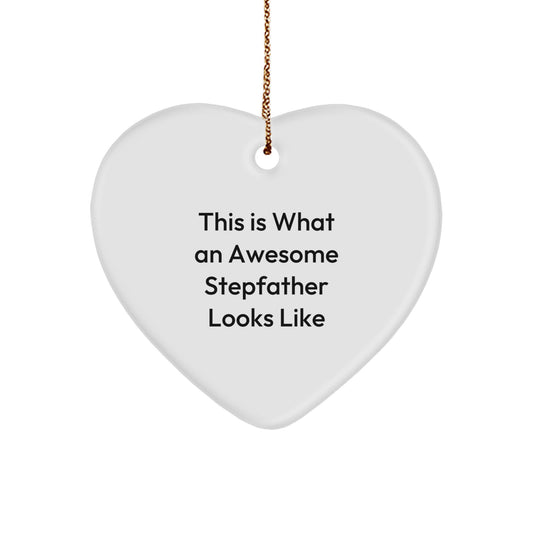 Funny Stepfather Gifts, 'This Is What An Awesome Stepfather Looks Like' Heart Ornament, Unique Christmas Unique Gifts from Family - Image 1
