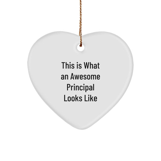 Funny Heart Ornament Gifts from Men to Awesome Principal, This Is What An Awesome Principal Looks Like, Heart Shaped Principal Christmas Unique Gifts - Image 1