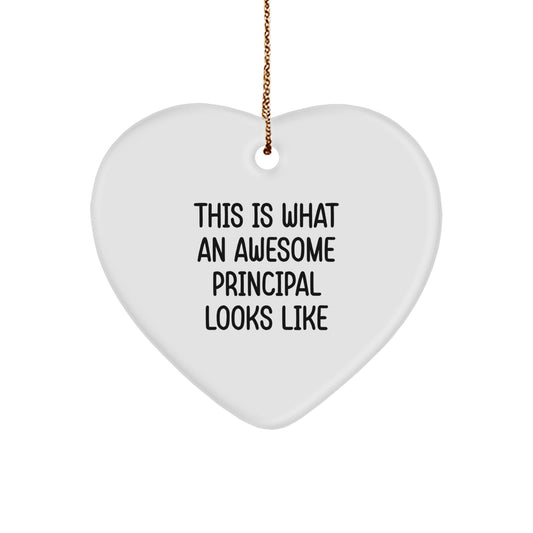 Funny Principal Gifts, Heart Ornament Quote 'This Is What An Awesome Principal Looks Like', Xmas Unique Gifts from Friends to Principal - Image 1