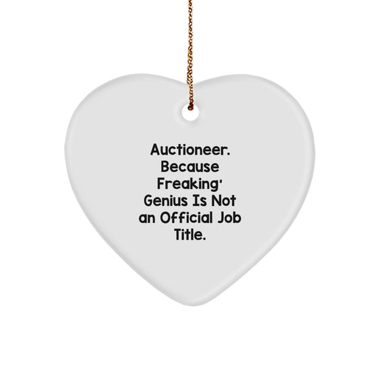 Funny Auctioneer Gifts from Friends - Inspirational Heart Ornament for Christmas Unique Gifts, Auctioneer Quote Decor, Funny Heart Shaped MDF Ornament with Gold Cord - Image 1