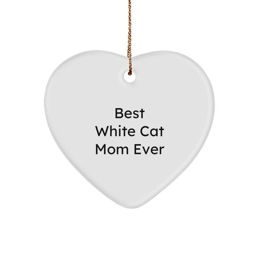 Funny White Cat Mom Gifts for White Cat Lovers, Heart Ornament for Christmas Unique Gifts from Friends to Family - Image 1