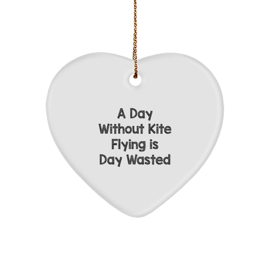 Kite Flying Gifts from Friends - 'A Day Without Kite Flying Is Day Wasted' Heart Ornament for Christmas - Image 1