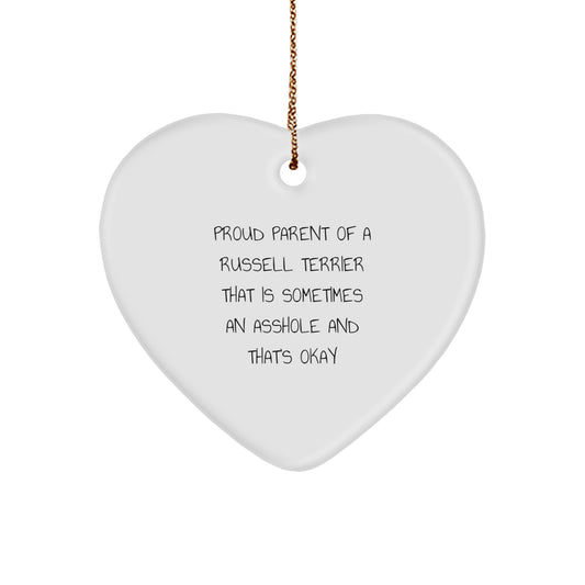 Funny Russell Terrier Dog Gifts for Men from Friends - Heart Ornament, 'Sometimes An Asshole' Christmas Unique Gifts - Image 1