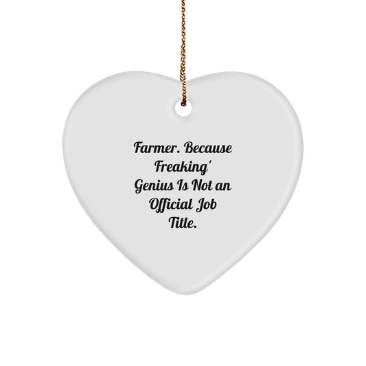 Unique Christmas Unique Gifts from Men to Farmers - Heart Ornament with 'Farmer. Because Freaking' genius Is Not An Official Job Title.' Funny Quote - Image 1