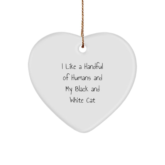 Funny Black and White Cat Heart Ornament, Gifts for Cat Lovers, Christmas Unique Gifts from Friends and Family to Men and Women - Image 1