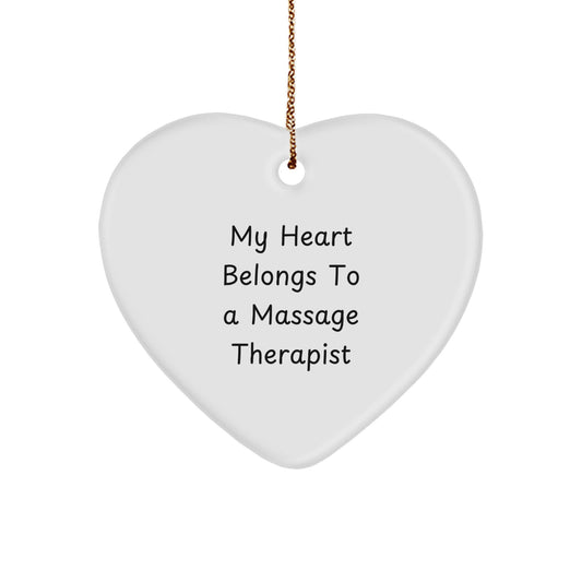 Funny 'My Heart Belongs To A Massage Therapist' Heart Ornament Gifts from Men to Massage Therapist, Unique Christmas Unique Gifts for Massage Therapist, Heart Shaped MDF Ornament - Image 1