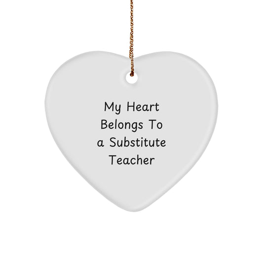 Funny Substitute Teacher Heart Ornament, Gifts from Men, Women, Coworkers to Substitute Teacher, Christmas Unique Tokens - Image 1