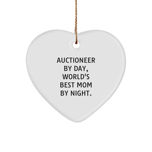 Funny Auctioneer Gifts from Family, Heart Ornament for Auctioneer By Day, World's Best Mom By Night. Christmas Unique Gifts - Image 1