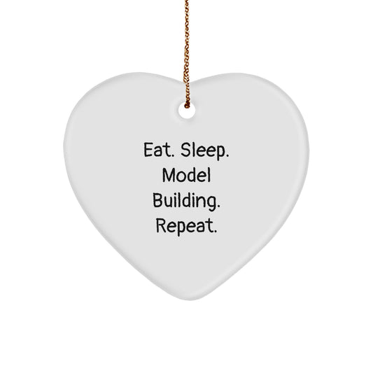 Funny Model Building Heart Ornament Gifts from Friends for Christmas, Eat. Sleep. Model Building. Repeat. Fun - Image 1