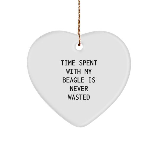 Funny Beagle Dog Gifts from Family - Inspirational Heart Ornament for Christmas Unique Gifts, Time Spent With My Beagle Is Never Wasted, Dog Lover Decor - Image 1