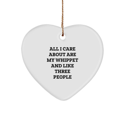Whippet Dog Lover Gifts from Friends for Christmas Unique Heart Ornament, Funny Whippet Dog Owner Quote, Heart Shaped Decoration - Image 1