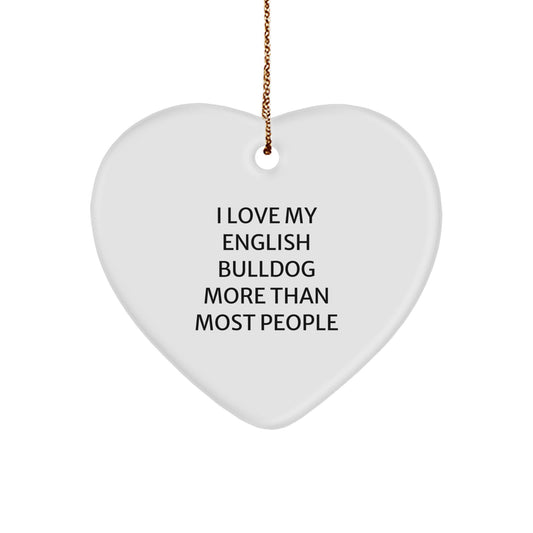 English Bulldog Heart Ornament Funny Christmas Unique Gift for Owners Friends Family - Image 1