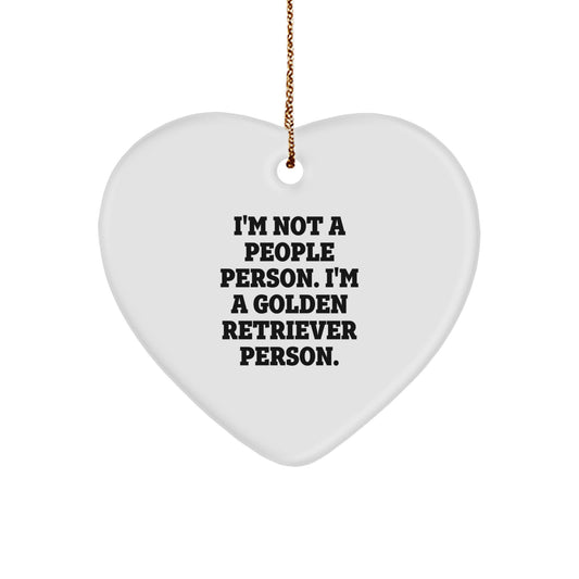 Funny Golden Retriever Dog Heart Ornament Gifts from Friends for Men, Women, Family, 'I'm Not A People Person. I'm A Golden Retriever Person.' Christmas Unique - Image 1