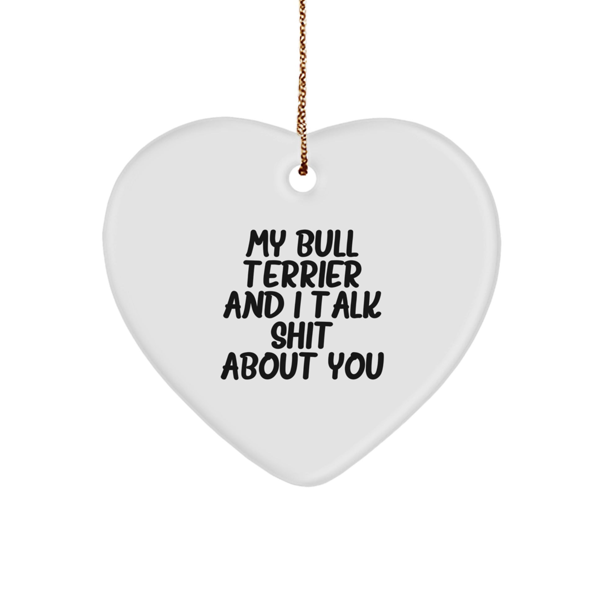 Bull Terrier Dog Funny Christmas Unique Gifts from Family, Funny Heart Ornament for Bull Terrier Dog Lover, My Bull Terrier And I Talk Shit About You - Image 1