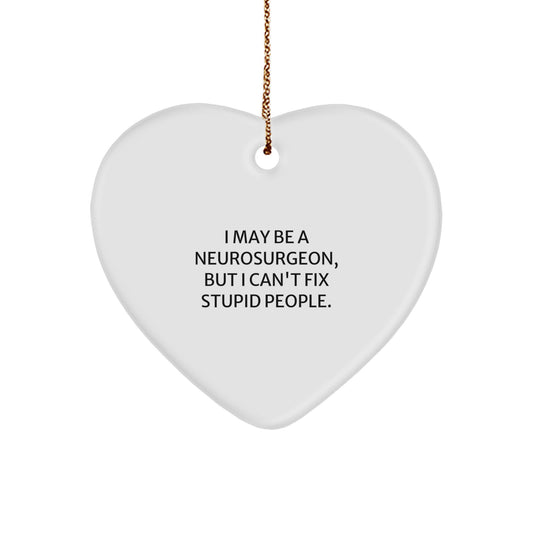 Funny Neurosurgeon Heart Ornament Gifts from Men to Colleagues, Coworkers, Friends, Family - I May Be A Neurosurgeon, But I Can't Fix Stupid People. - Image 1