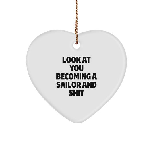 Funny Sailor Gifts from Friends and Family for Christmas Unique Ornaments Heart Shaped White - Image 1
