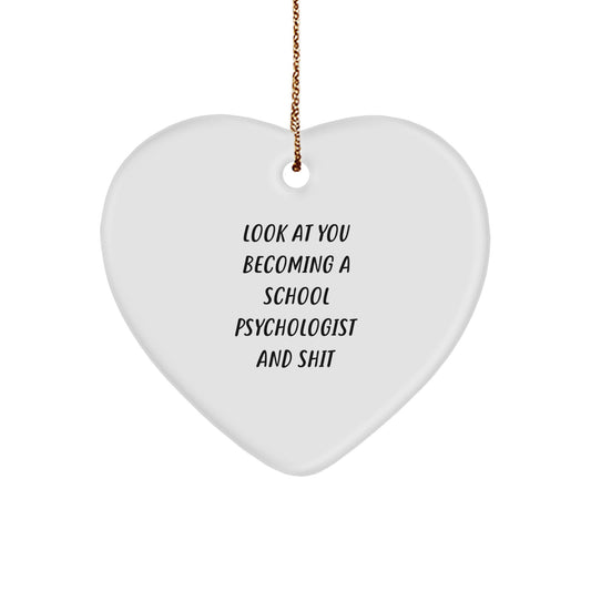 Funny School Psychologist Gifts from Family - Heart Ornament for School Psychologist Christmas Unique Gifts - Image 1