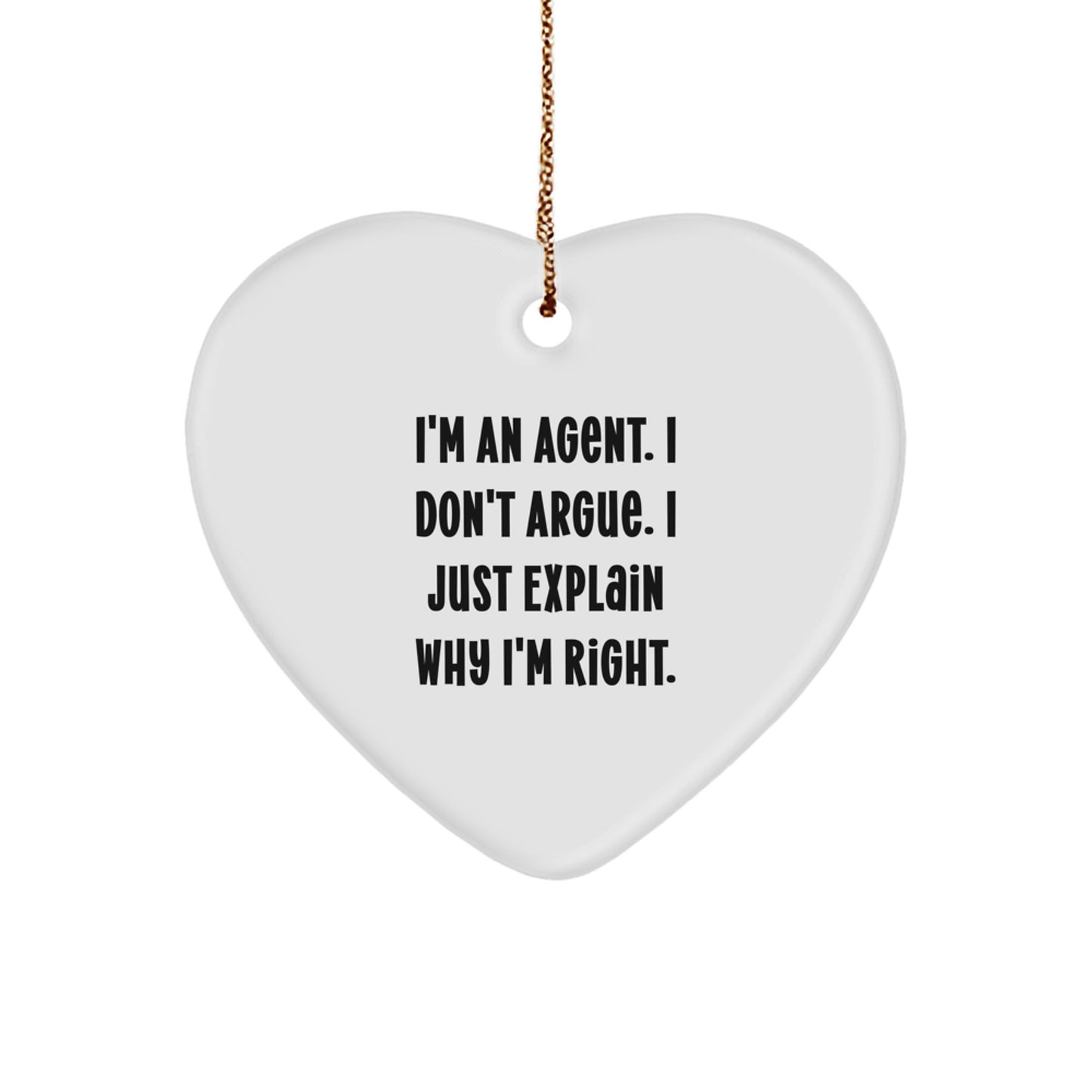 Funny Agent Heart Ornament Gifts from Men to Agent, Agent Christmas Unique Gifts for Agent - Image 1