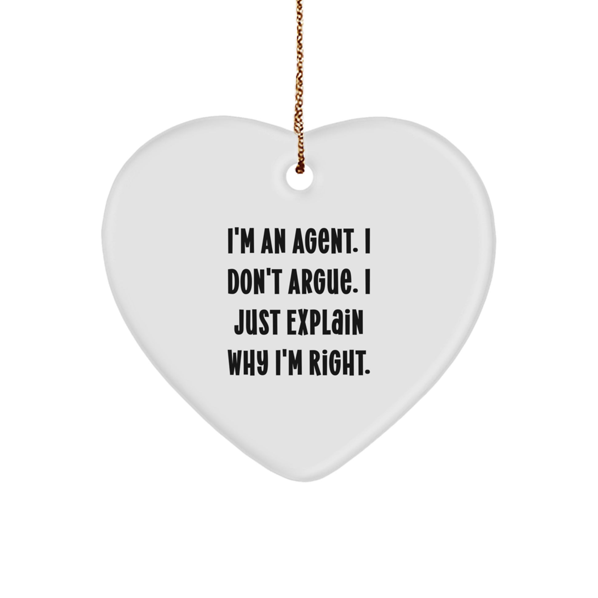 Funny Agent Heart Ornament Gifts from Men to Agent, Agent Christmas Unique Gifts for Agent - Image 1