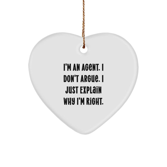Funny Agent Heart Ornament Gifts from Men to Agent, Agent Christmas Unique Gifts for Agent - Image 1