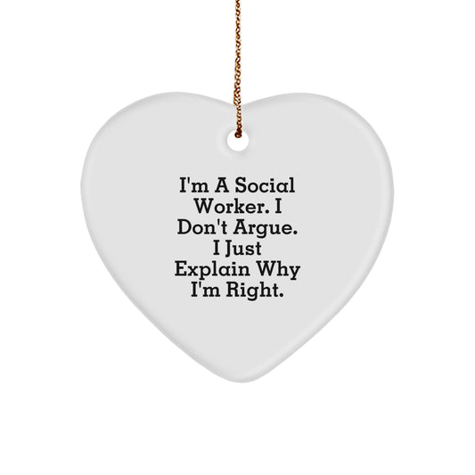 Funny Quotes for Social Workers, Heart Ornament Gifts from Friends to Social Worker Coworkers, Christmas Unique Decorations - Image 1