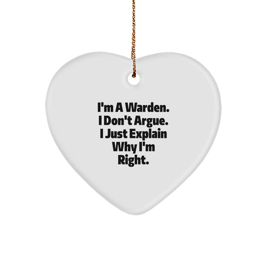 Funny Warden Heart Ornament Gifts from Men to Warden, Warden Unique Gifts for Warden, I'm A Warden Christmas Decorations - Image 1