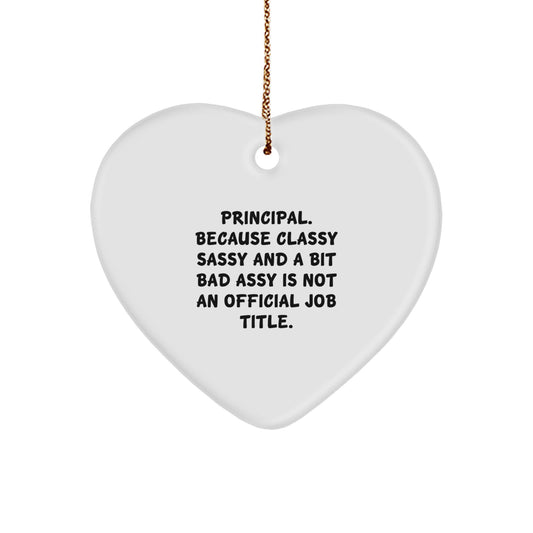 Funny Principal Heart Ornament Gifts from Friends for Principal, Principal Christmas Unique Gifts, Heart Shaped Ornament with Gold Cord - Image 1