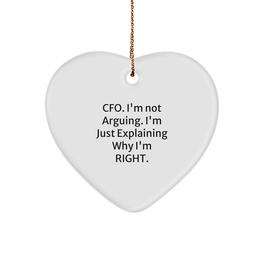 Funny CFO Gifts for Men, 'CFO I'm Not Arguing I'm Just Explaining', Heart Ornament, Christmas Unique Gifts from Friends to Family - Image 1