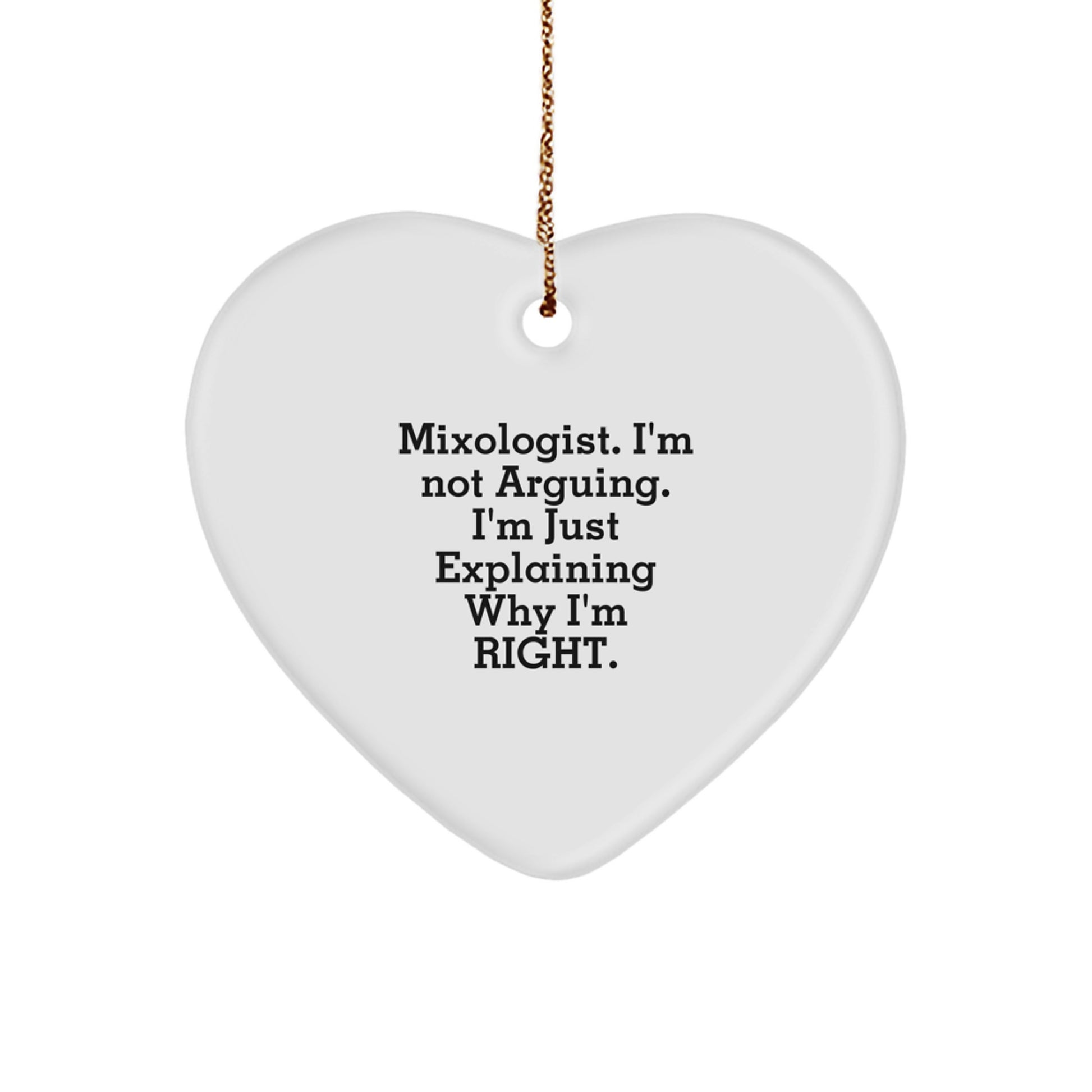 Funny Mixologist Gifts for Men, Heart Ornament with 'Mixologist. I'm Not Arguing...' Quote, Perfect Christmas Unique Gifts from Friends to Family - Image 1