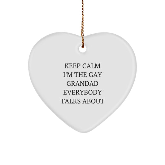 Funny Grandad Gifts for Him - Keep Calm Ornament, Heart-Shaped, White, MDF, Sublimation Printing, Perfect Christmas Memorable Presents for Men from Family - Image 1